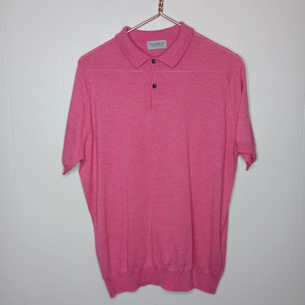 John Smedley Polo Shirt Size XL Pink Knit Wool Blend Quiet Luxury Old Money